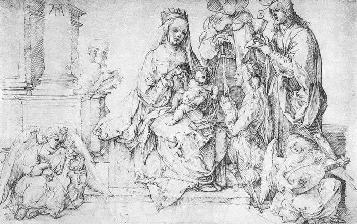 Albrecht Durer The Virgin with Two Angels and Four Saints